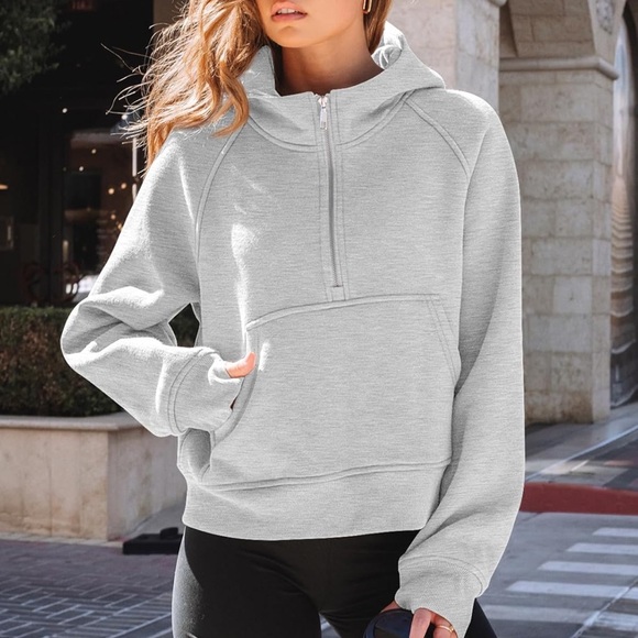 Half Zip Cropped Fleece Hoodie - Picture 1 of 6